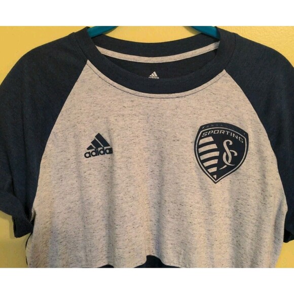 Tops - Adidas Women's Sporting Kansas City MLS Soccer Super Soft T-Shirt Navy/Gray Sz L